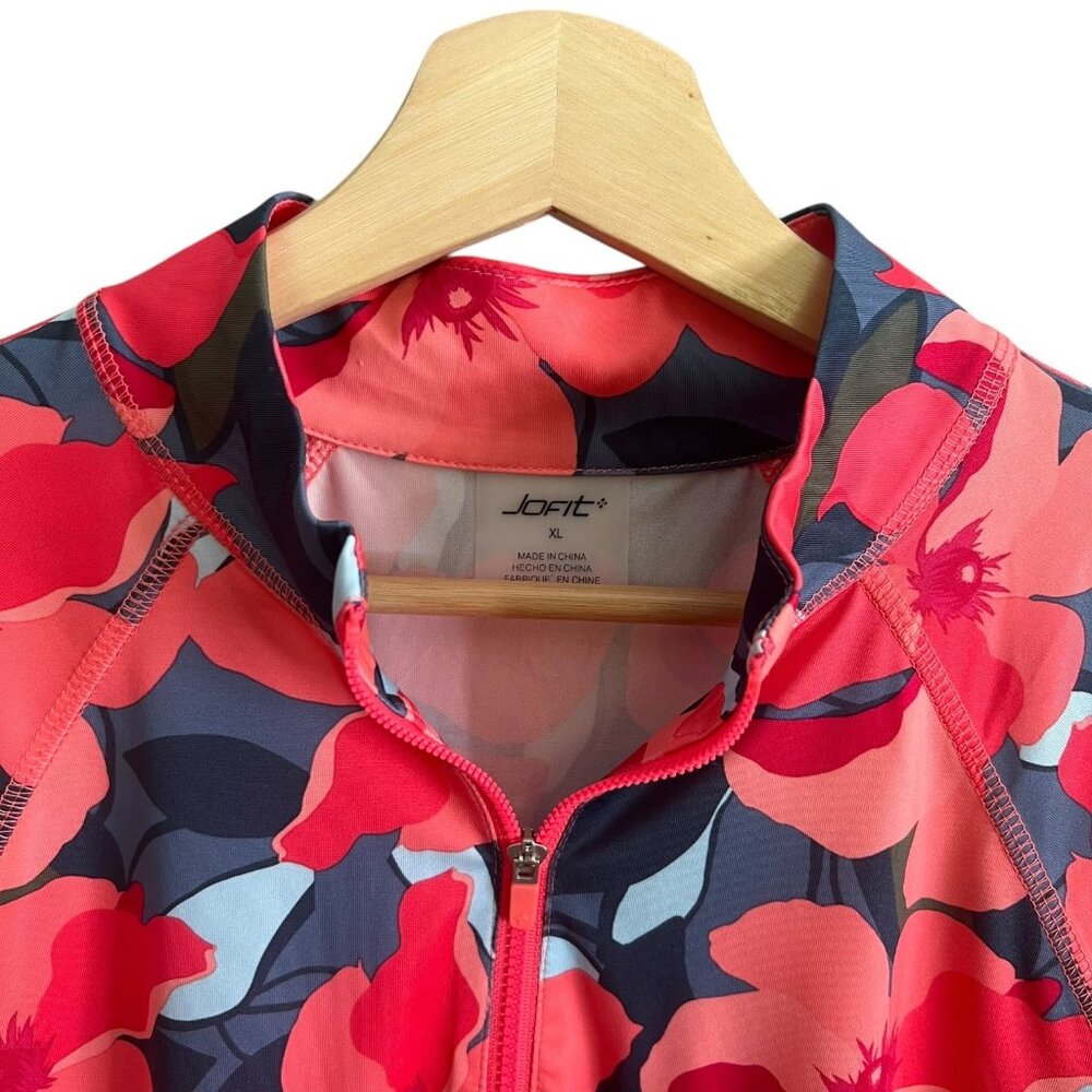 Jofit Womens Floral 1/4 Zip Long Sleeve Pink XL Golf Tennis Preppy Performance - Picture 5 of 9